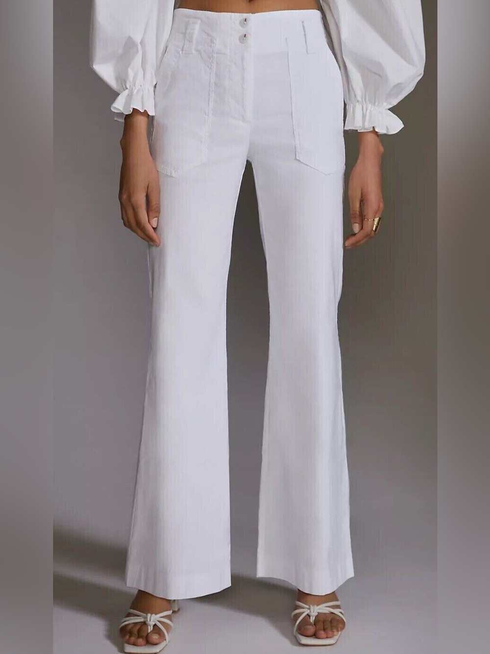 Maeve Anthropologie White High Rise Wide Leg Utility Pants Size 8